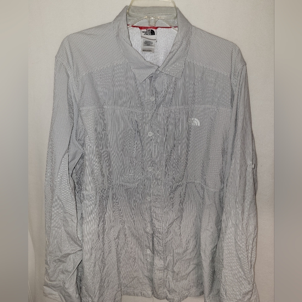 The North Face Fishing Shirt Men Size XL Long Sleeve Button Down White and Gray